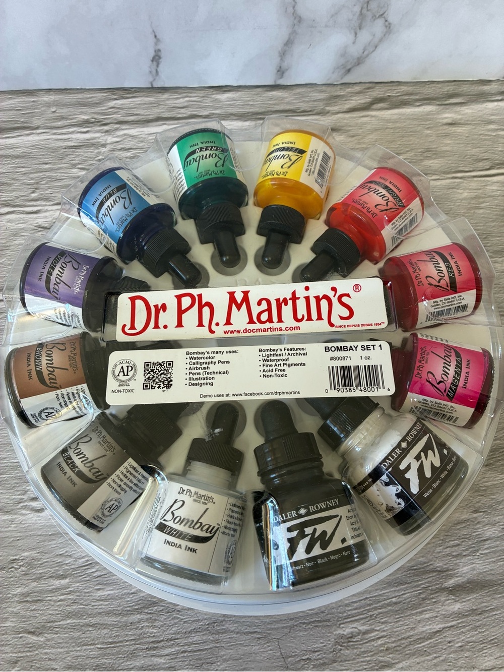 Dr. Ph. Martin's Bombay India Ink Set of 12 x 1oz (30ml) Bottles
